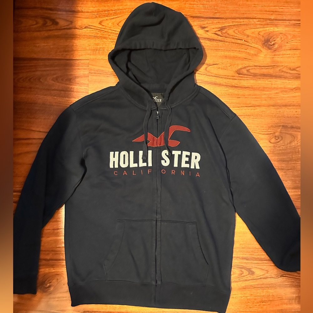 Hollister Men's Dark Blue Zip-Up Hoodie, used a couple of times